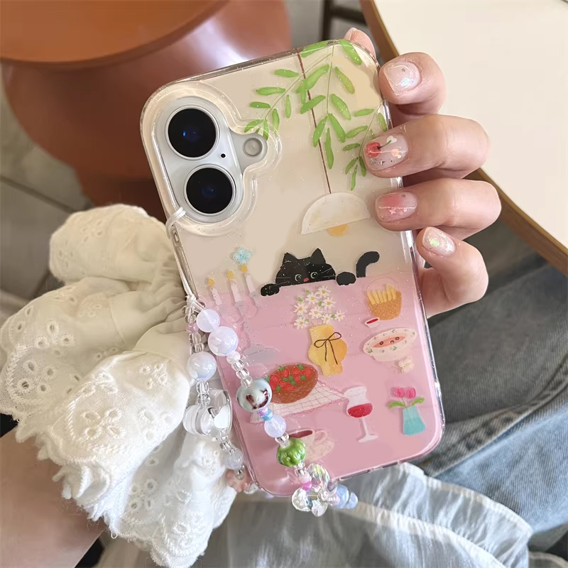 Phone Cases Girly - Cover Nera Creativa Y2K con Gatto